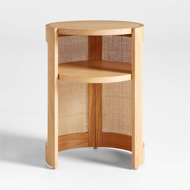 Cane Natural Wood Round Nursery Side Table