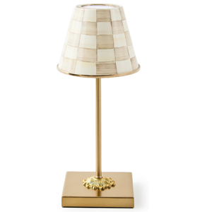 MACKENZIE-CHILDS LED Rechargeable Cafe Table Lamp, Cordless Decorative Lamp, Brown-and-White Mocha Check