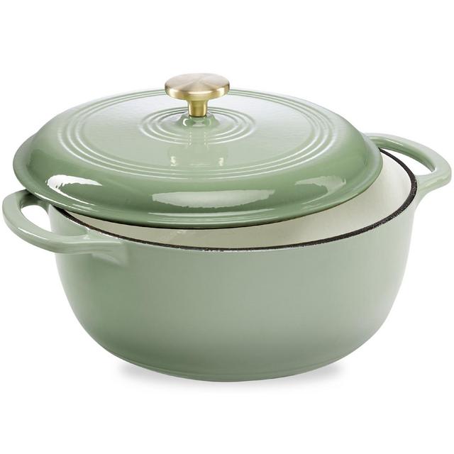 Best Choice Products 7.5 Quart Enamel Cast-Iron Dutch Oven, Heavy-Duty Cookware w/ Dual Handles, Lid - Sage Green