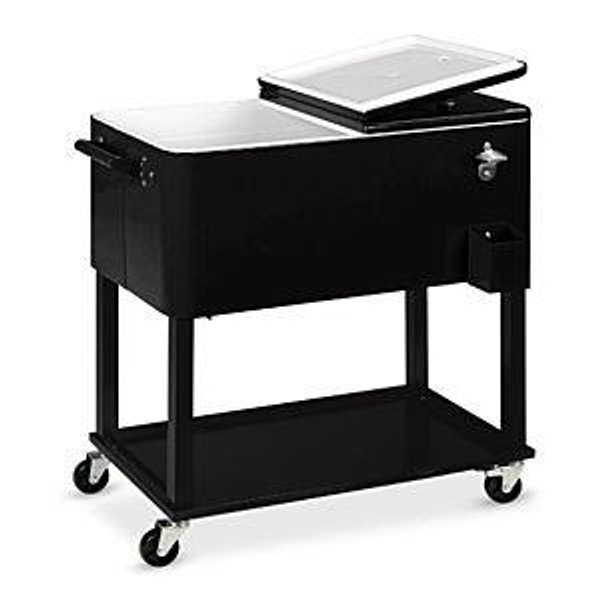 Best Choice 80-Quart Steel Rolling Cooler Cart - Black