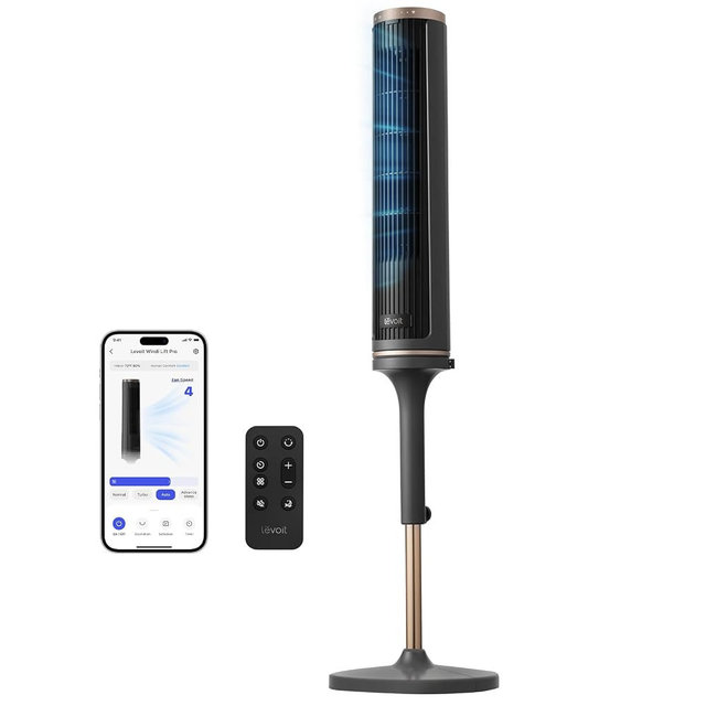 LEVOIT Tower Fan for Bedroom, Smart Standing Fan with 36”-47” Adjustable Height, 28dB Quiet for Sleep, 90° Oscillating Room Fan, 23 ft/s Velocity, 5 Speeds 4 Modes, 12H Timer, Remoter, for Home, Grey