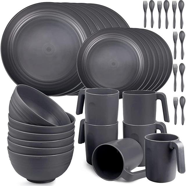 Shopwithgreen Plastic Dinnerware Sets (36PCS) - Lightweight & Unbreakable Dinnerware Set - Microwave Safe Plates Set, Bowls, Cups Mugs, Service for 6, Great for Kids & Adult