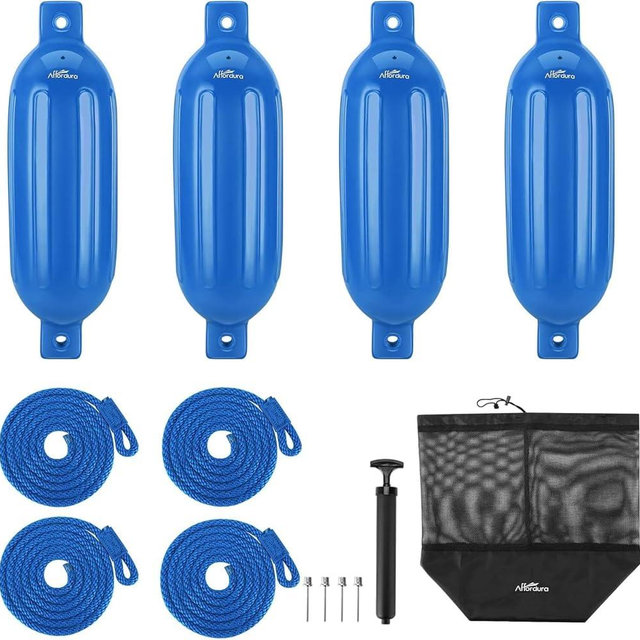 Affordura Boat Fender 4 Pack Boat Bumpers Fenders with 4 Ropes, Boat Bumpers for Pontoon Boat Fenders Inflatable