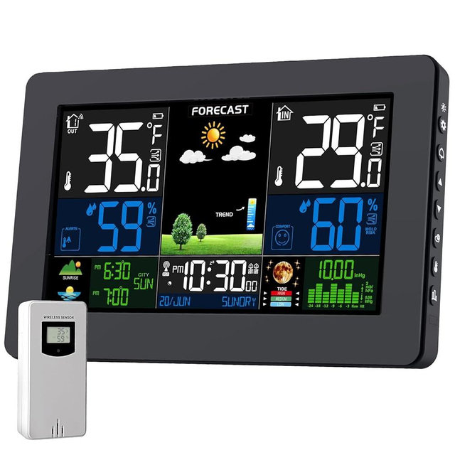 Weather Station Wireless Indoor Outdoor Thermometer, Digital Thermometer with Remote Sensor, Large Display Home Weather Stations with Weather Forecast, Atomic Clock, Barometric Pressure, Moon Phase