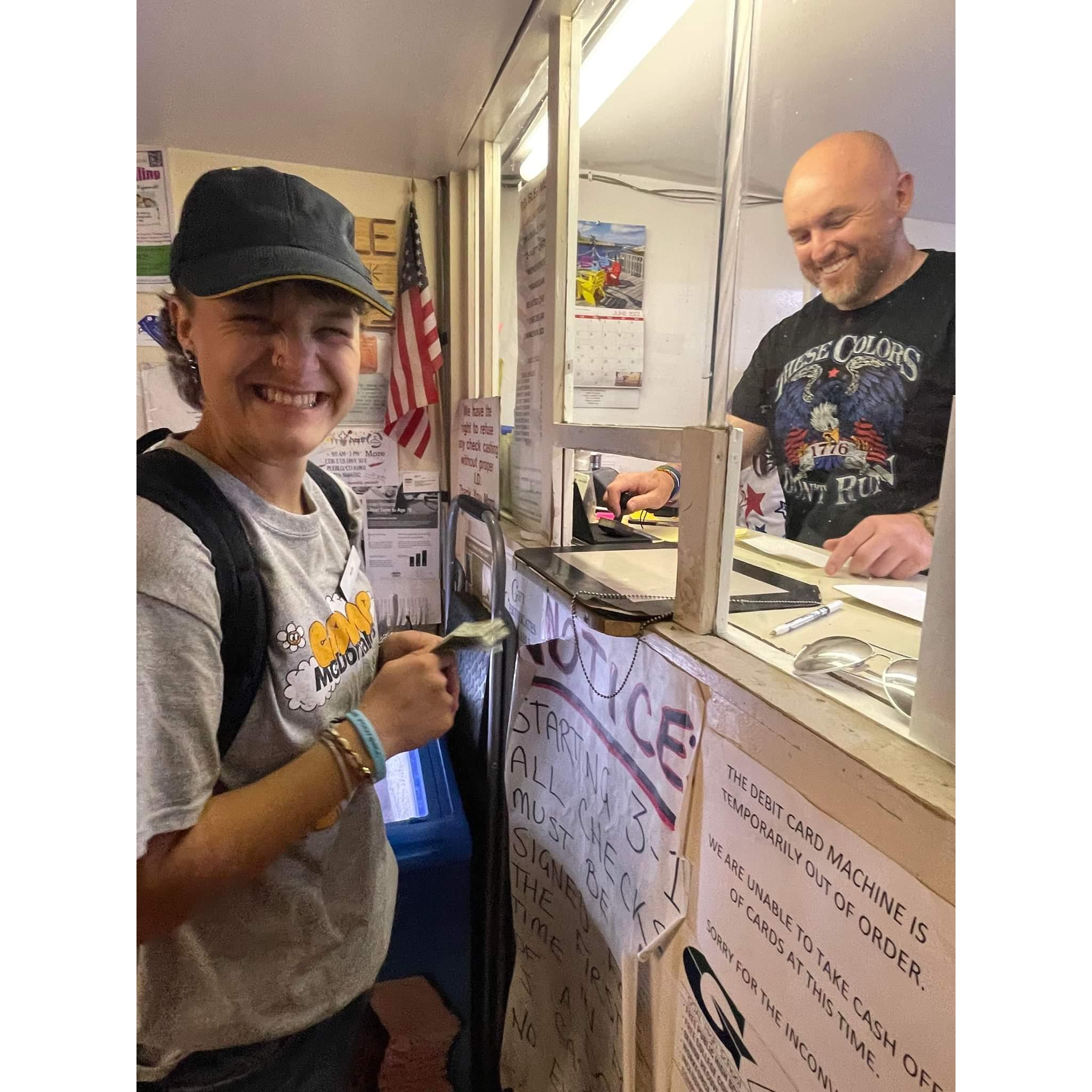 Getting to cash Alex's first check!