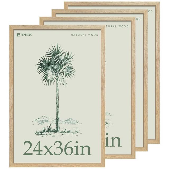 TENIBYC 24x36 Poster Frame 4 Pack, Natural Solid Wood Picture Frame, Wall Gallery Frame - Wall Hanging