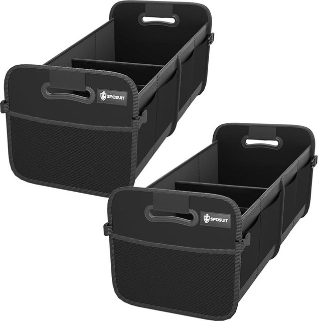 Sposuit Trunk Organizer for Car - 70L Collapsible Car Storage with 11 Pockets & Reinforced Handles, SUV Trunk Organizers for Grocery Cargo(Black, 2 Pack)