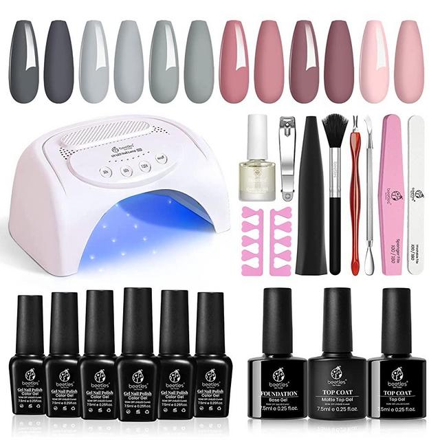 Beetles Gel Nail Polish Kit with U V Light 48W LED Nail Lamp 6 Colors Nude Gray Pink Gel Polish Starter Kit Manicure, Soak off U V LED Gel Nail Polish Set Salon DIY Home Nail Decoration Gift for Women