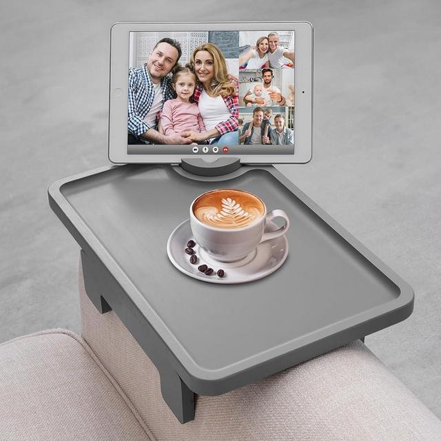 Sofa Arm Tray, Armrest Tray Table Suitable for Home Drinks/Fast Food/Fruit, Multi-Function Couch Arm Table with Phone&Pad Grip
