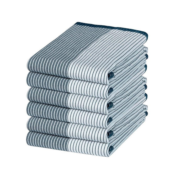 Premium Kitchen Towels (20”x 28”, 6 Pack) | Yarn Dyed Flat Woven Stripe Kitchen Towel Set| 238 GSM | Highly Absorbent with Hanging Loop | Blue