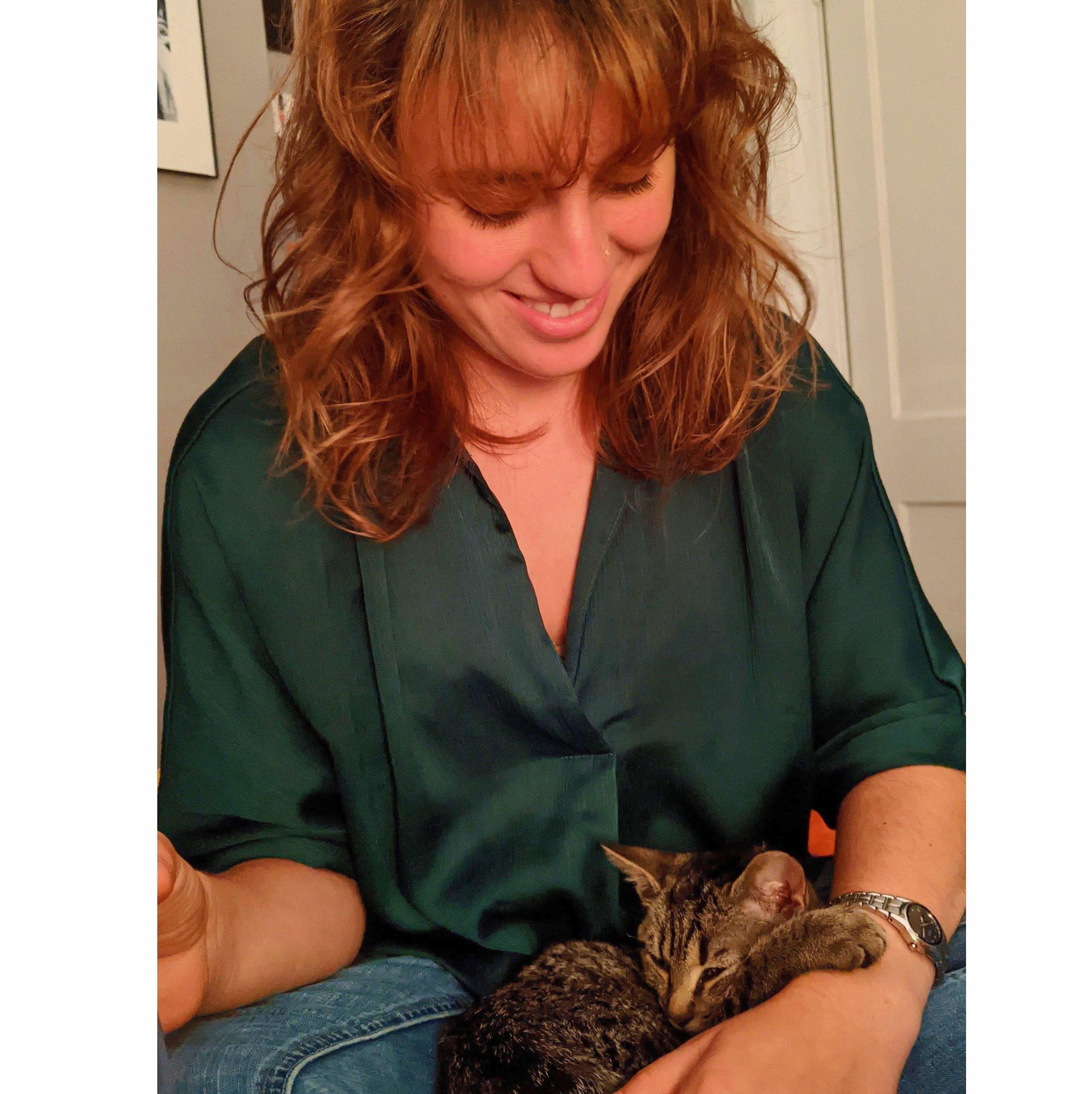 The first time Zoe met Miphy! It was love at first "mew."