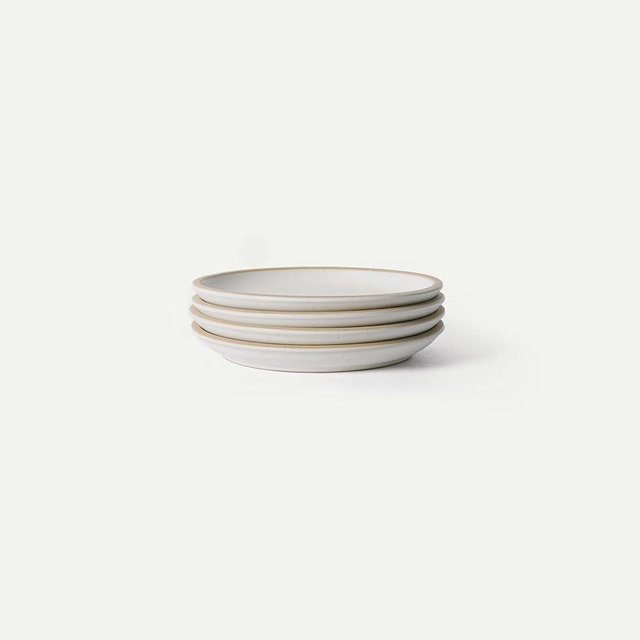 MORA Medium Plates Set of 4, 8.5 inch Ceramic Pottery Salad Plates - Microwave, Oven and Dishwasher Safe - Oat