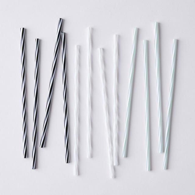 Striped Glass Straws - Black or White