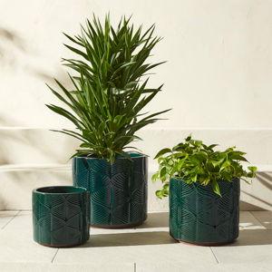 CB2 Mina Round Dark Green Reactive Glazed Indoor/Outdoor Planter Medium