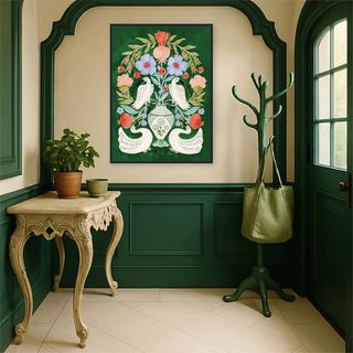 Floral Folklore Ibises & Swan Print Framed Canvas Wall Art