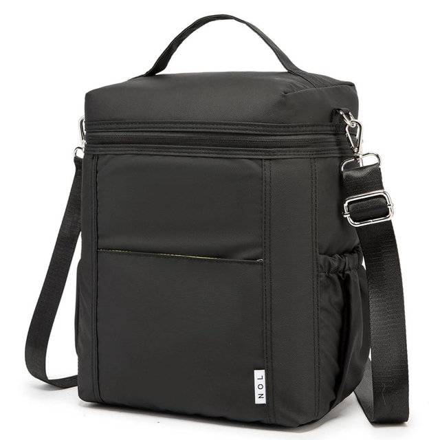 NOL Natural Organic Lifestyle Insulated Lunch Bags for Women Cooler Bag Lightweight Nylon Waterproof Lunch Box For Work (Black, Large)