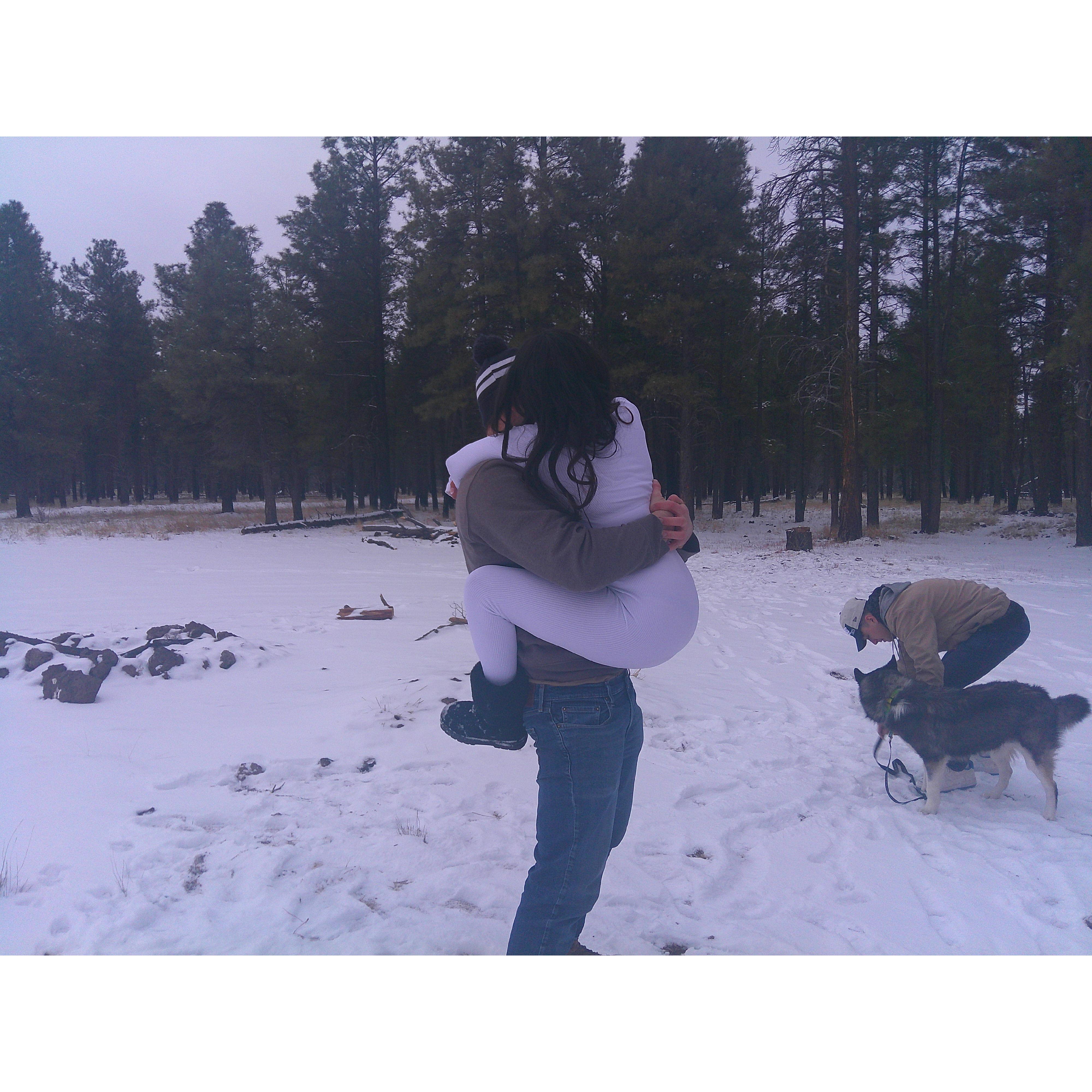 Our first time in the snow together in Flagstaff, Arizona.