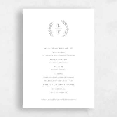 Dark Sage, Green Wedding Program - Merrion
