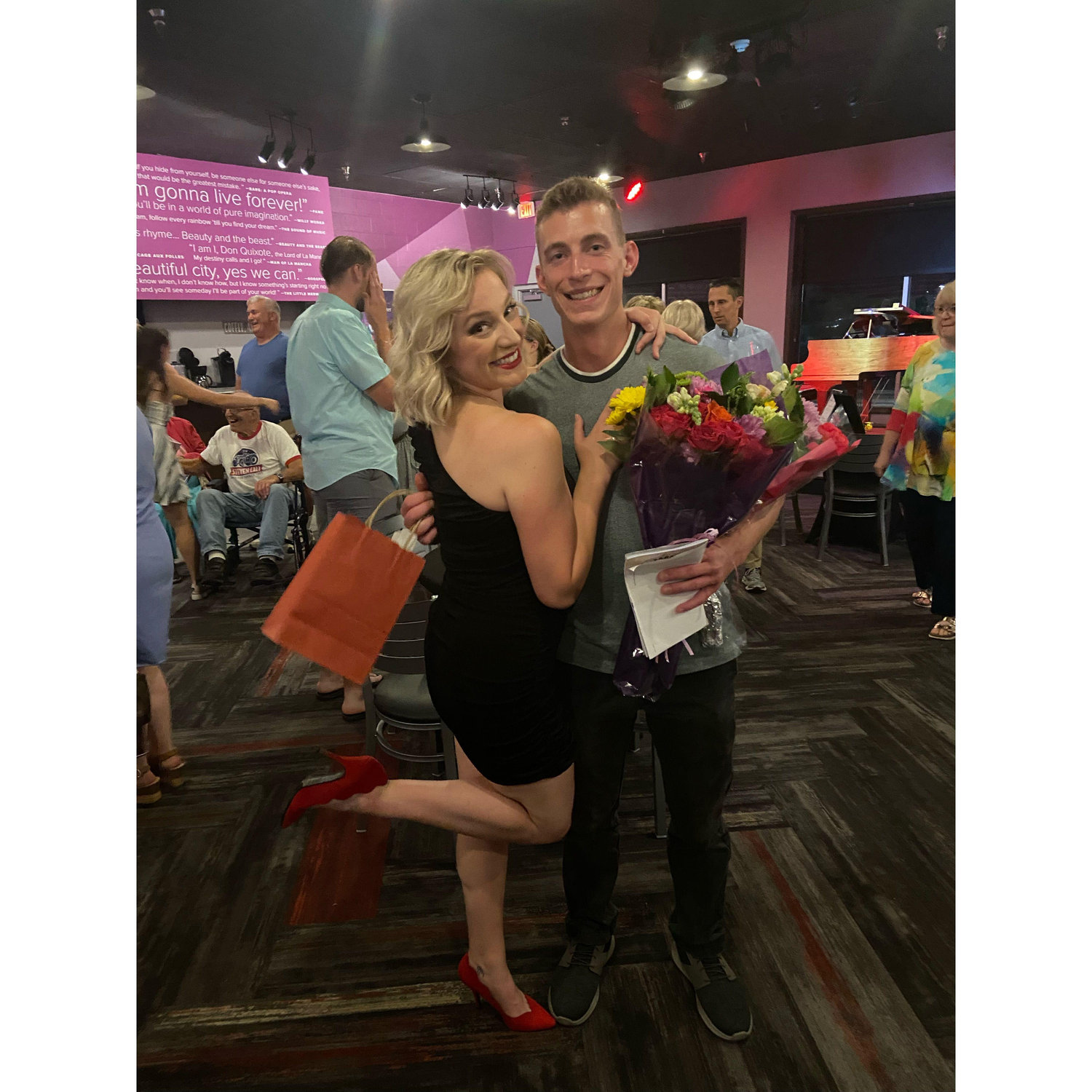 Marissa got cast as Roxie Hart in Chicago right after she met Matt! Matt makes the perfect flower/gift holder on top of being her #1 fan.