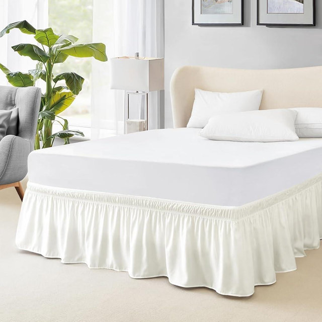 FreshCulture King Bed Skirt, Dust Ruffle for King Size Bed, Easy Fit with 22-Inch Tailored Drop, Elastic Wrap Around Bed Skirt King Size, Hotel Quality Bed Skirts for Adjustable Bed (Ivory)