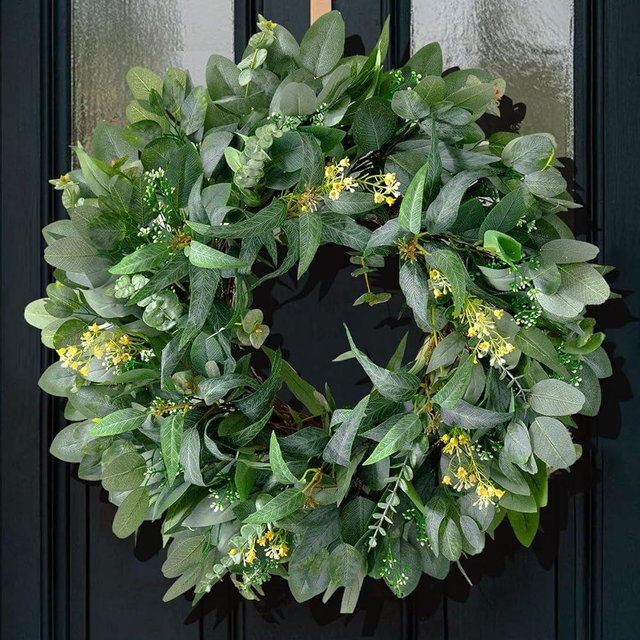 26 Inch Artificial Eucalyptus Wreaths for Front Door Outside- Green Year Round Wreath for Spring Summer Fall Winter- All Seasons Evergreen Hanging Decor for Farmhouse Home Firplace Porch,Window,Wall