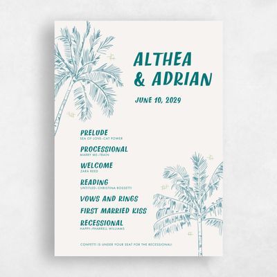 Teal, Blue Wedding Program - Ocaso