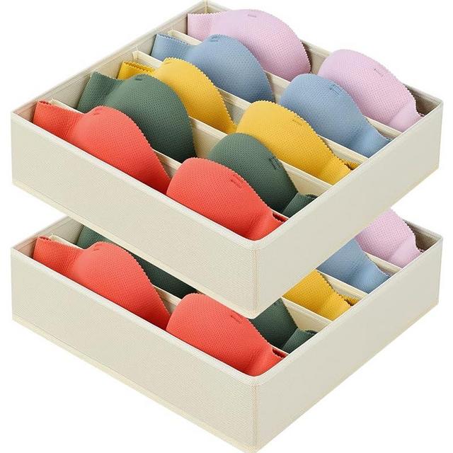 DIMJ Bra Organizer 5 Cells Underwear Organizer for Closet Dress Clothes Organizer Drawers for Bra, Socks, Ties, Belts (Beige)