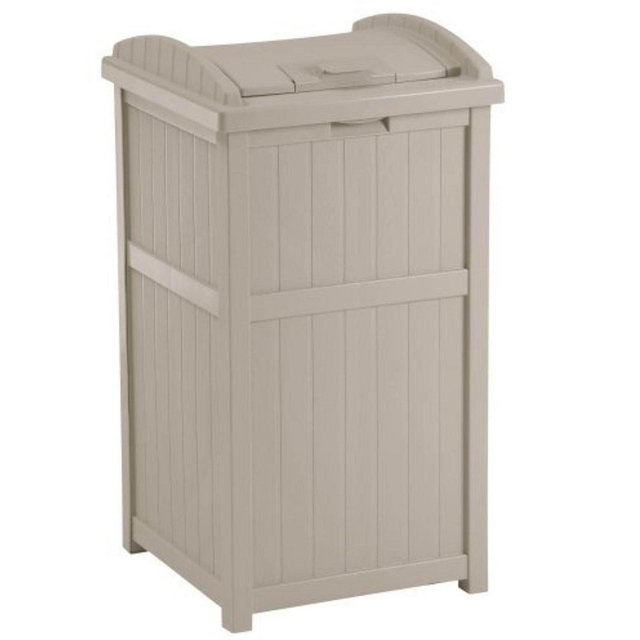 Suncast 30-33 Gallon Deck Patio Resin Garbage Trash Can Hideaway, Taupe
