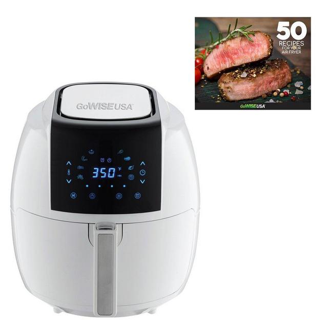 GoWISE USA 8-in-1 Digital Air Fryer + 50 Recipes for your Air Fryer Book (5.8-QT, White)
