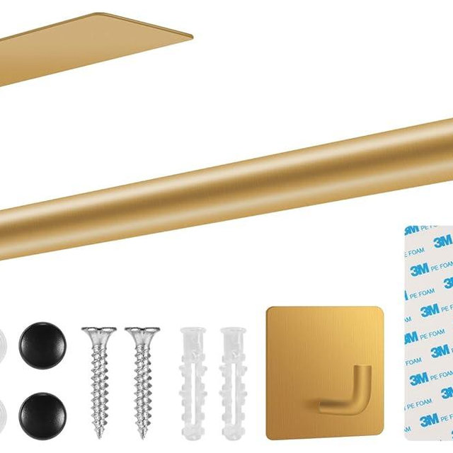 2nd Gen Paper Towel Holder Under Cabinet, [More Sturdy] Self Adhesive or Drilling Paper Towel Holder Wall Mount for Kitchen, RV, [Fit Mega Paper Towel Roll] SUS304 Stainless Steel(Pack of 1, Gold)