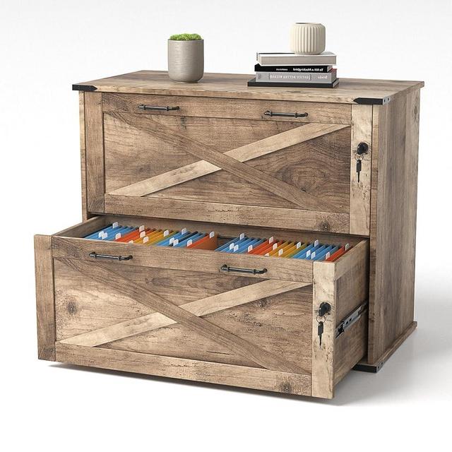 VINGLI 2 Drawer File Cabinet with Lock, Home Office Filing Organizer, for Letter Legal A4 Size File Folder Storage, Modern Farmhouse, Wood Lateral Filing Cabinet, Archivador (Rustic Gray)