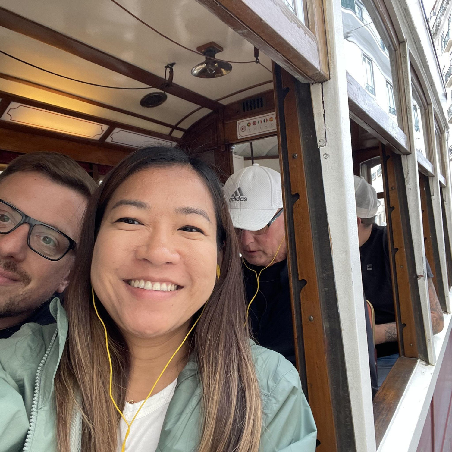 Riding a trolley in Lisbon