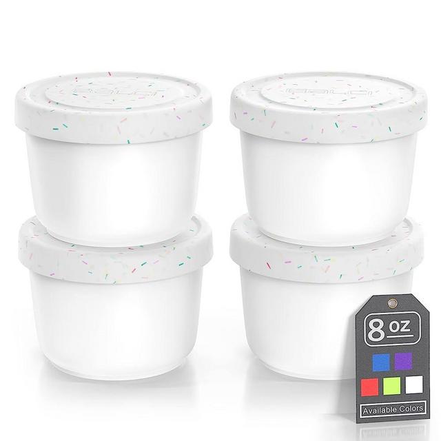 BALCI - 8oz Mini Ice Cream Containers with Silicone Lids (Set of 4) - Freezer Food Storage Containers, Reusable, LeakProof, For Homemade IceCream Containers - White with Sprinkles