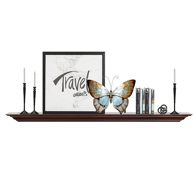 WELLAND Pine Wood Fireplace Mantel Shelf 60 inch,Wall Mounted Corona Crown Molding Floating Wall Photo Ledge Shelves , Mahogany Brown Finished