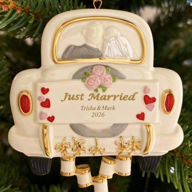 Custom Just Married Car Ornament, Christmas Wedding 2D Acrylic Ornament