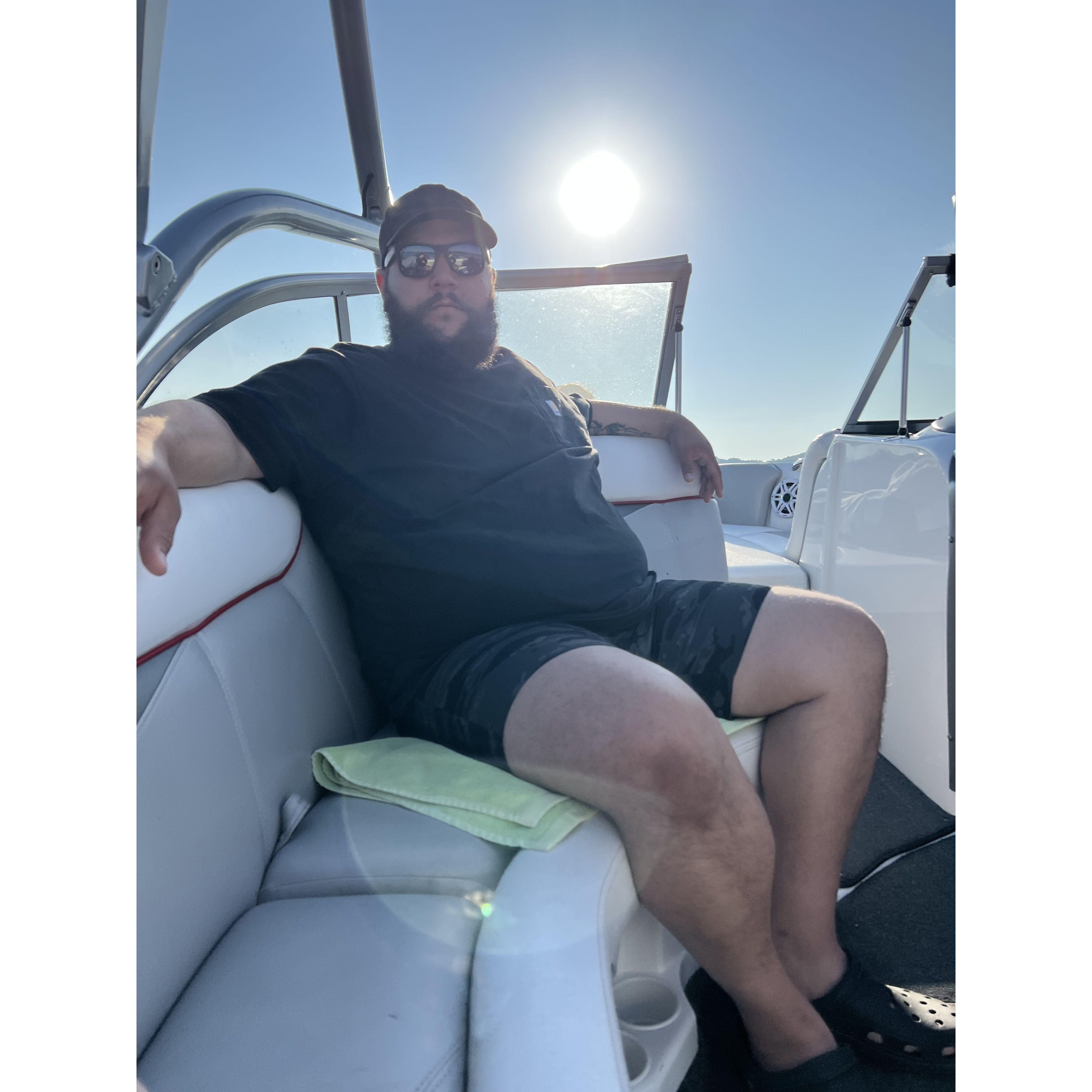 Chris' first boat ride at the Lake!