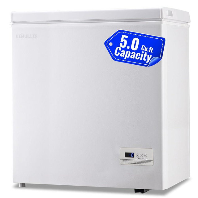 DEMULLER Chest Freezer with Electronic Panel, Accurate Temperature Display to 1 ℉ and Easy to Use 5.0 Cu.ft Deep Freezing with 2 Removable Baskets White