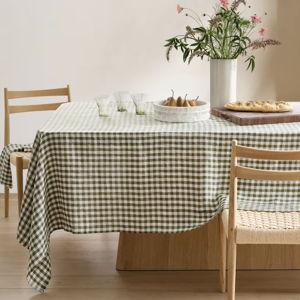 European Linen Gingham Tablecloth in Olive