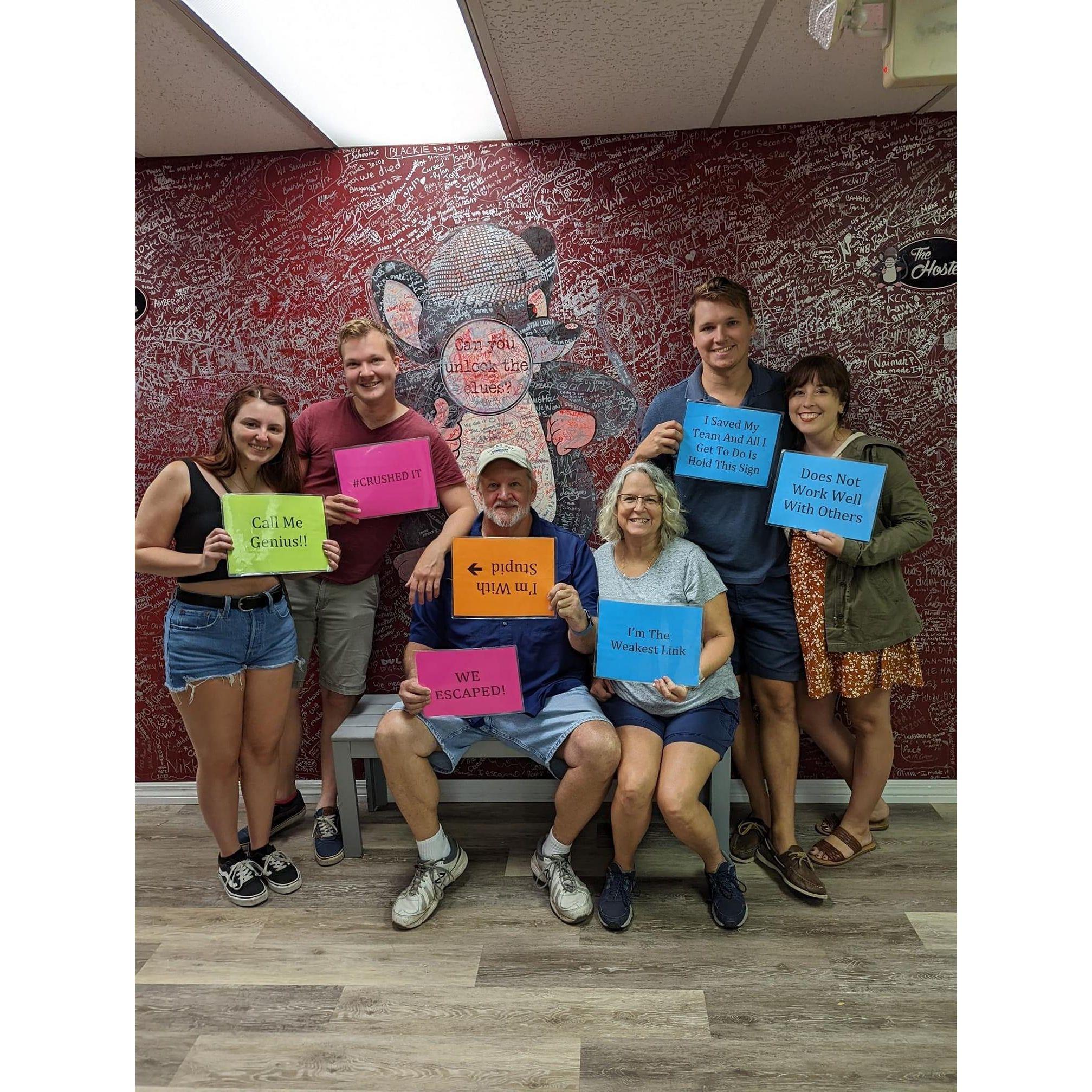 The first escape game with Kasey's family.