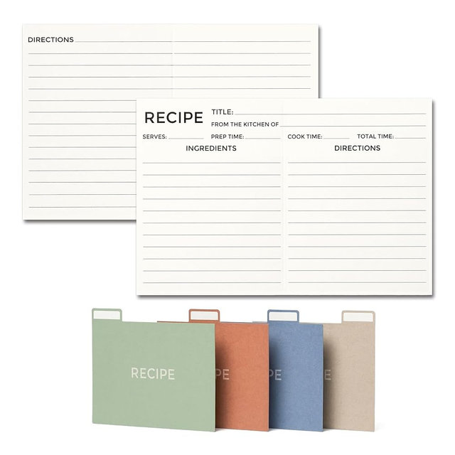 Diakos Recipe Cards 4x6 with Dividers Set - 50 Blank Double Sided White Kraft Refills for Recipe Box - 300gsm Thick Foldable Index Cards for Bridal Shower Wedding Housewarming Gift