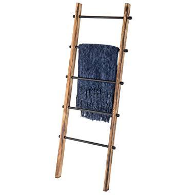 MyGift 5-ft Urban Rustic Wall-Leaning Wood & Metal Blanket Ladder