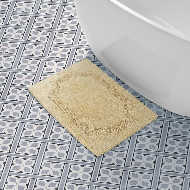 Laura Ashley - Reversible Cotton Bath Mat, Premium Bathroom Décor, Machine Washable Bathroom Rug, Highly Absorbent, 17"x24", Yellow