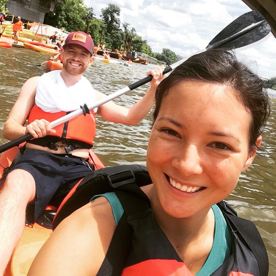 Kayaking on the Potomac. Guess who got stuck paddling....