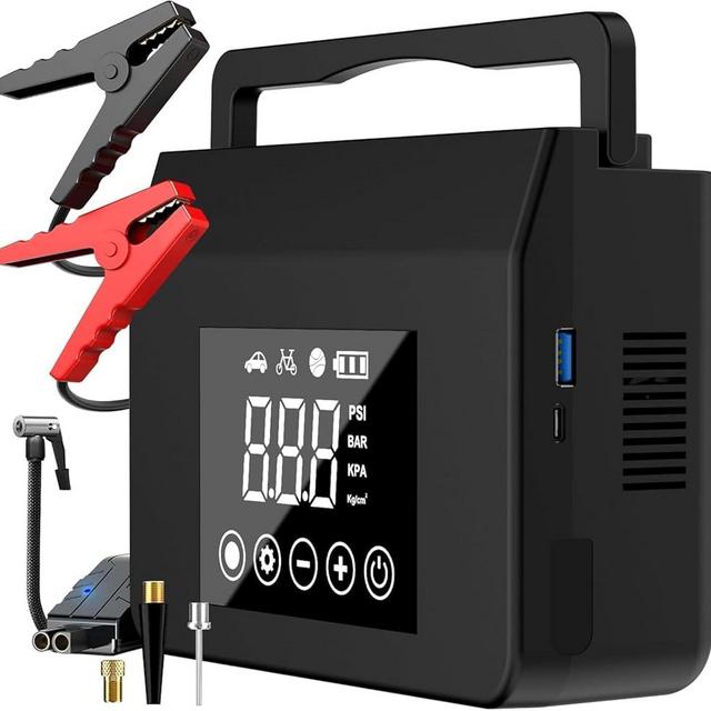 Jump Starter with Air Compressor, 4000A Car Battery Jump Starter(ALL Gas/8.0L Diesel) with 150PSI Tire Inflator 12V Car Battery Jump Power, 15000mAh PowerBank With LED Light, with Type-C Quick Charge.