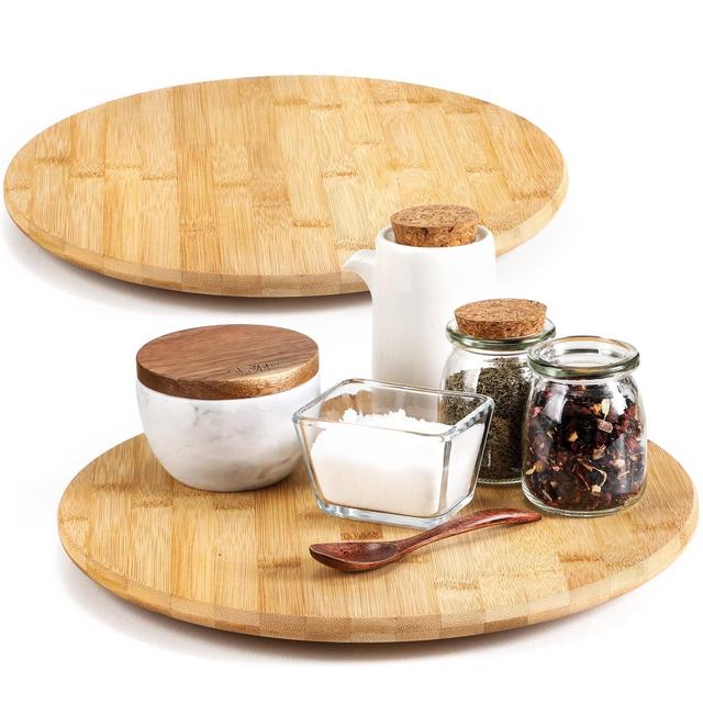 [ 2 Pack ] 13.5 Inch Bamboo Wood Lazy Susan Organizers - Non-Skid Turntable Rack for Table, Pantry Organization and Storage, Kitchen, Cabinets, Closets, Spice Rack - Large Base, Anti-Rollover