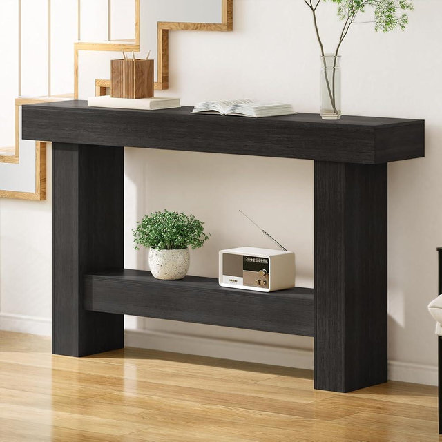 Tarnorci 55 Inch Farmhouse Console Table,Wooden Rectangular Sofa Table Behind The Couch,Industrial Entryway Tables with Storage for Living Room,Entrance,Hallway (Black, 55Inch)