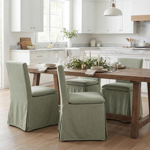 CIMOTA Modern Upholstered Green Dining Chairs Set of 4, Removable Slipcover Kitchen Chairs, Armless Kitchen & Dining Room Side Chair, Chenille Green