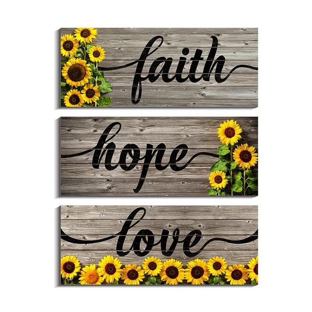 Sunflower Kitchen Decor Thankful Grateful Blessed Signs Sunflowers Wall Décor Rustic Wooden Signs Farmhouse Bathroom Wall Décor Arts Vintage Wooden Decorations Sunflower Decor for Kitchen(Thankful)