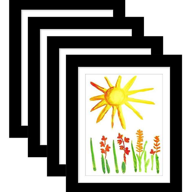 Americanflat Kids Art Frame in Black - Set of 4 - 8.5x11 Frame with Mat and 10x12.5 Without Mat - Front Opening Kids Artwork Frames Changeable Display - Frames for Kids Artwork Holds 100 Pieces