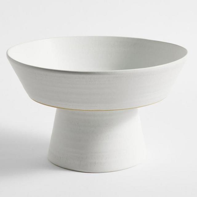 Larkin Reactive Glaze Stoneware Tall Footed Serving Bowl - White